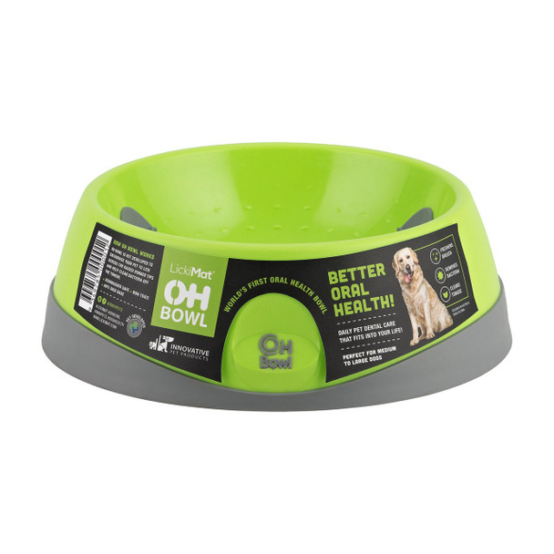 OH Bowl by LickiMat - Oral Health Food Bowl for Dogs: Green - Medium