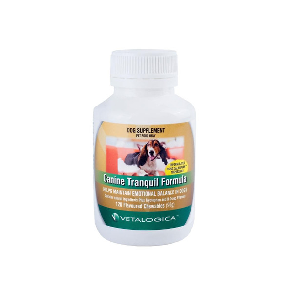 Vetalogica Canine Tranquil Formula for Dogs - 120 chews for emotional balance and calmness.
