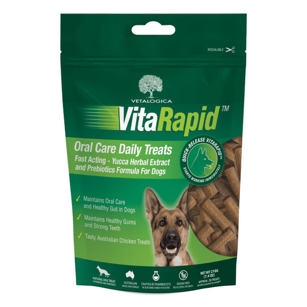 Vetalogica VitaRapid Oral Care Daily Treats for Dogs, 210g - promote oral health and fresh breath.