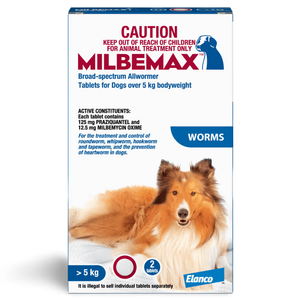 Milbemax Allwormer For Dogs Over 5kg - 2 Tablets Milbemax Allwormer For Dogs Over 5kg - 2 Tablets