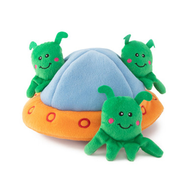 Zippy Paws Zippy Burrow Squeaker Dog Toy - 3 Aliens in a UFO