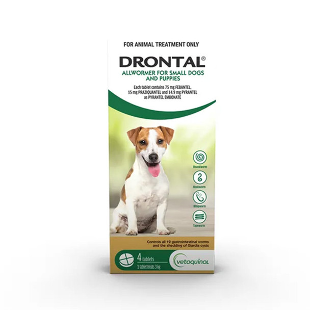 Drontal Allwormer Tablets for small dogs (4 pack) - effective treatment for gastrointestinal parasites.