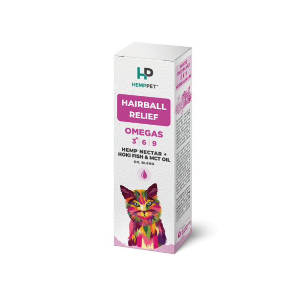 HempPet Hairball Relief Oil Blend for Cats - 100ml with Hemp, Hoki Fish, and MCT Oil for healthy digestion.