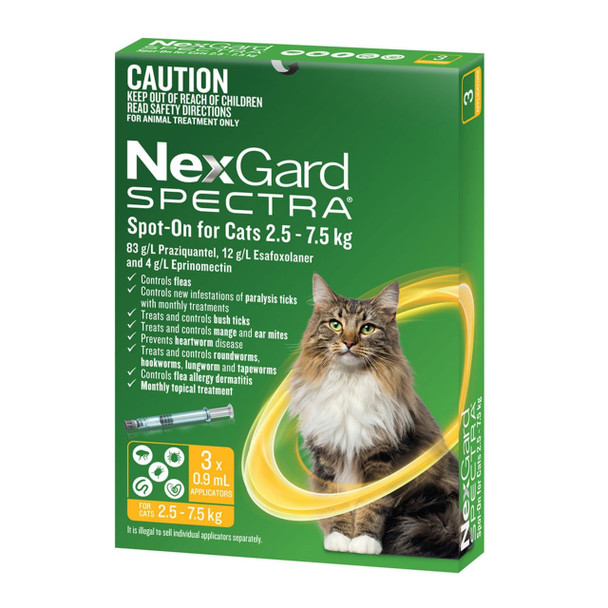 NexGard Spectra for Cats 2.5-7.5 kg - Yellow 3 Pack