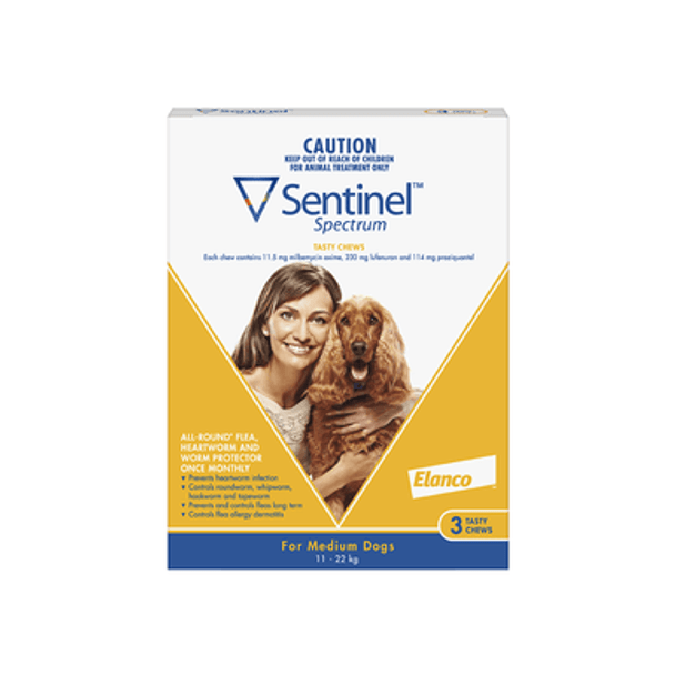 Sentinel Spectrum Tasty Chews for Medium Dogs 11-22 kg - Yellow 3 Pack