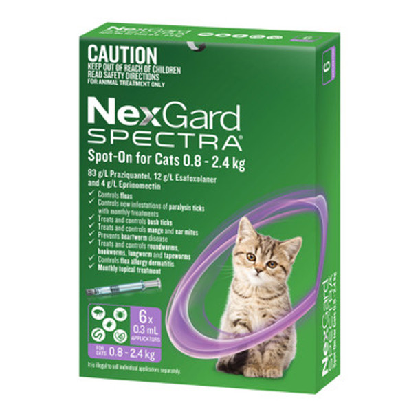 NexGard Spectra for Cats 0.8-2.4 kg - Purple 6 Pack Product Image