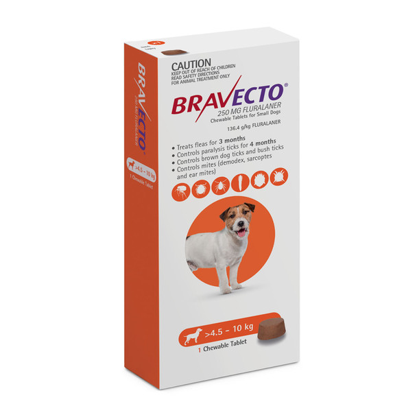 Bravecto Puces et Tiques à croquer pour chiens de 4,5 à 10 kg - Orange 1 croque