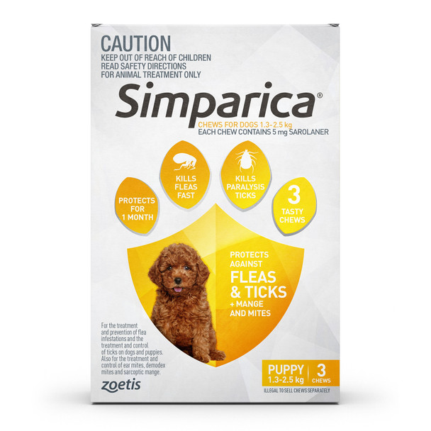 Simparica For Small Dogs & Puppies 1.3-2.5kg - 3 Chews