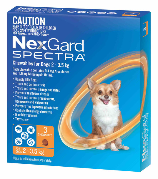 NexGard Spectra Chewables For Very Small Dogs 2-3.5kg - Orange