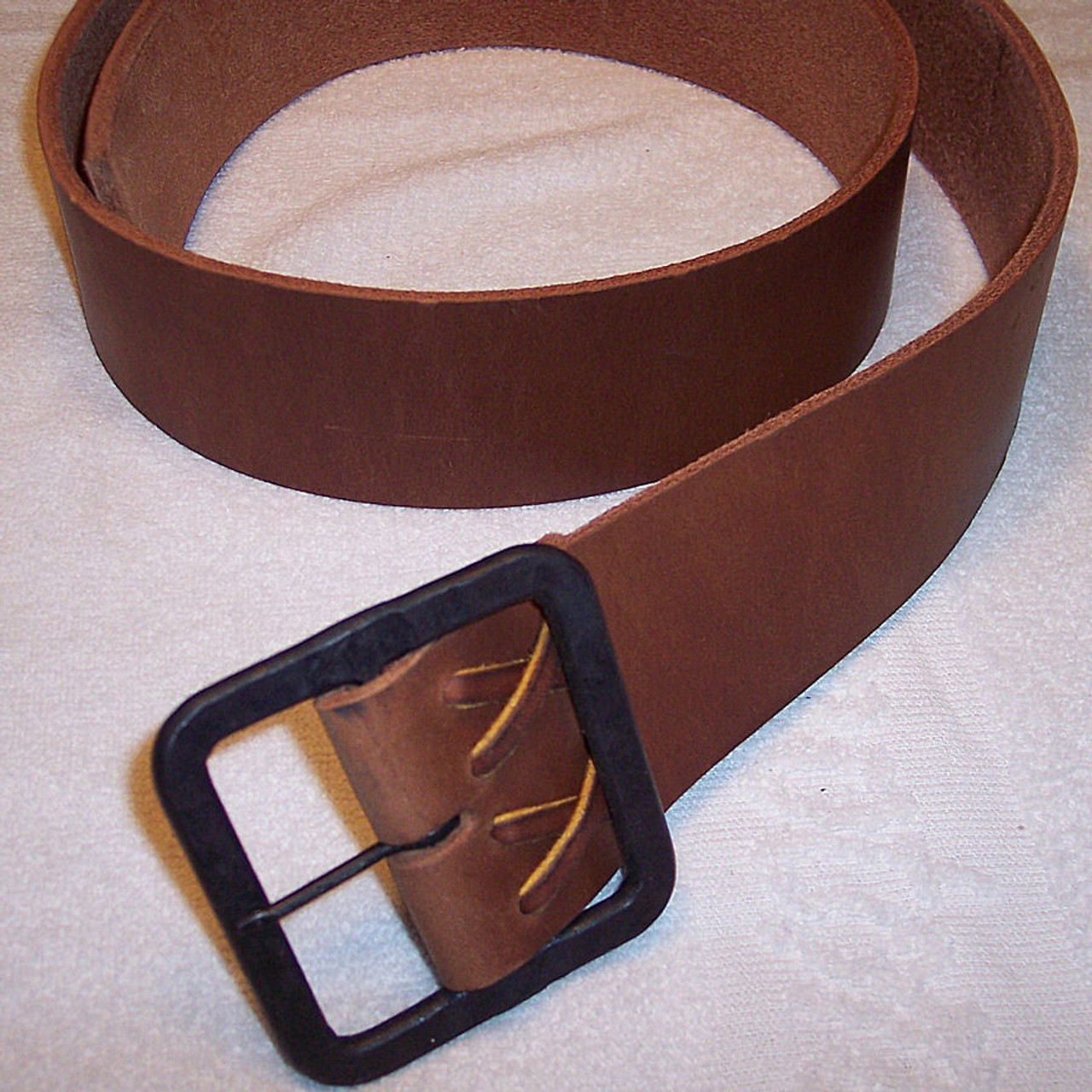 H & B Forge Leather Belt w 2-1/2 Square Hand Forged Buckle