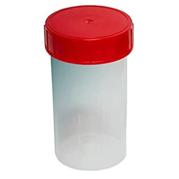Clear Container Red lid and label, Sterile