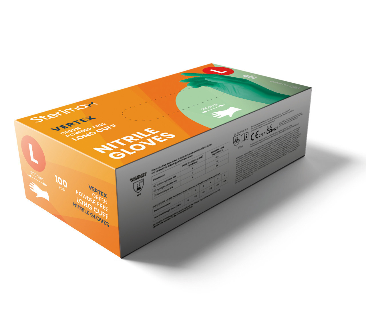 Green Nitrile Powder-Free PPE CAT 111  Gloves, small 100 pack