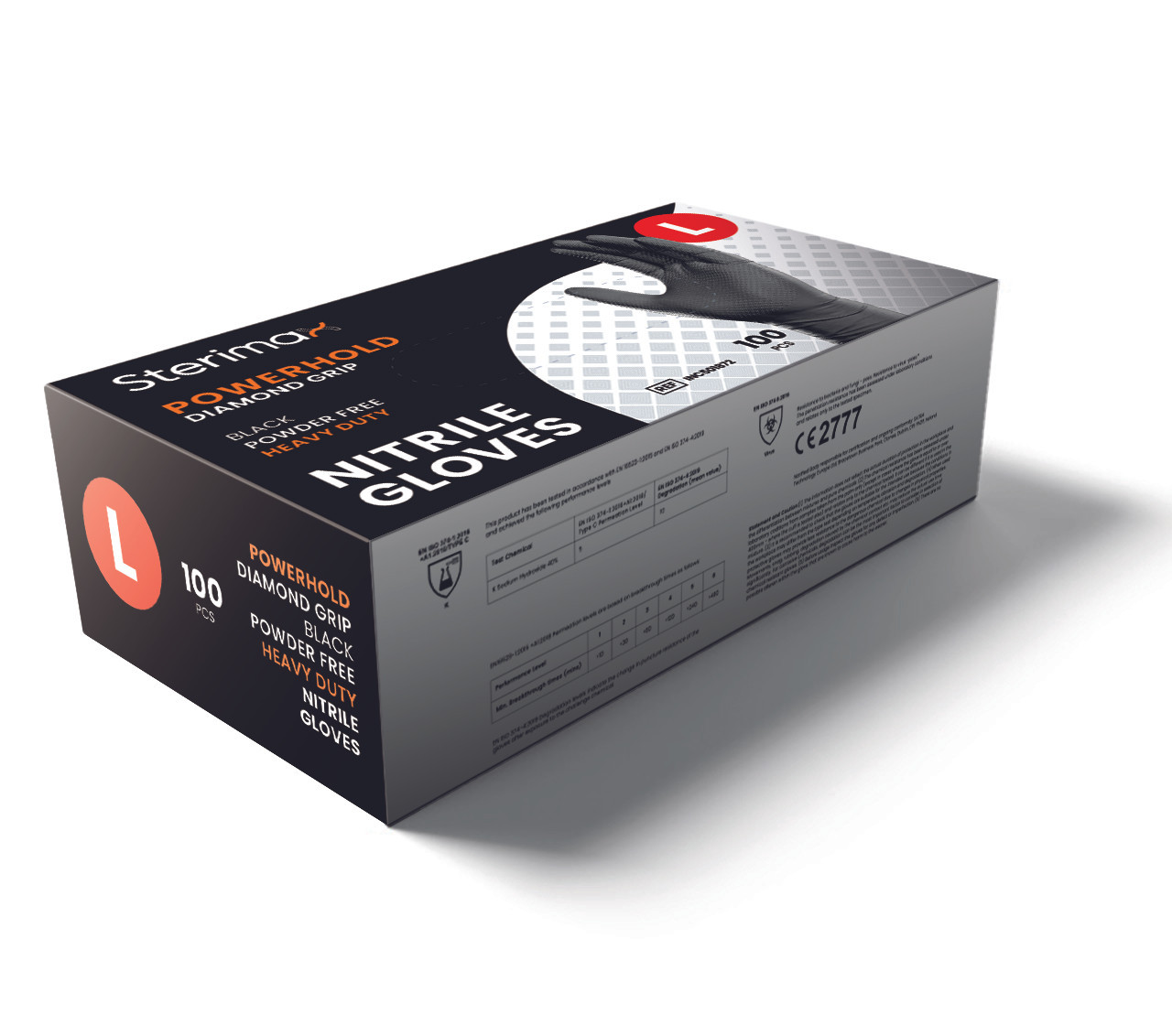 Cygnus Black Short Cuff Nitrile Gloves Powder-Free  large size