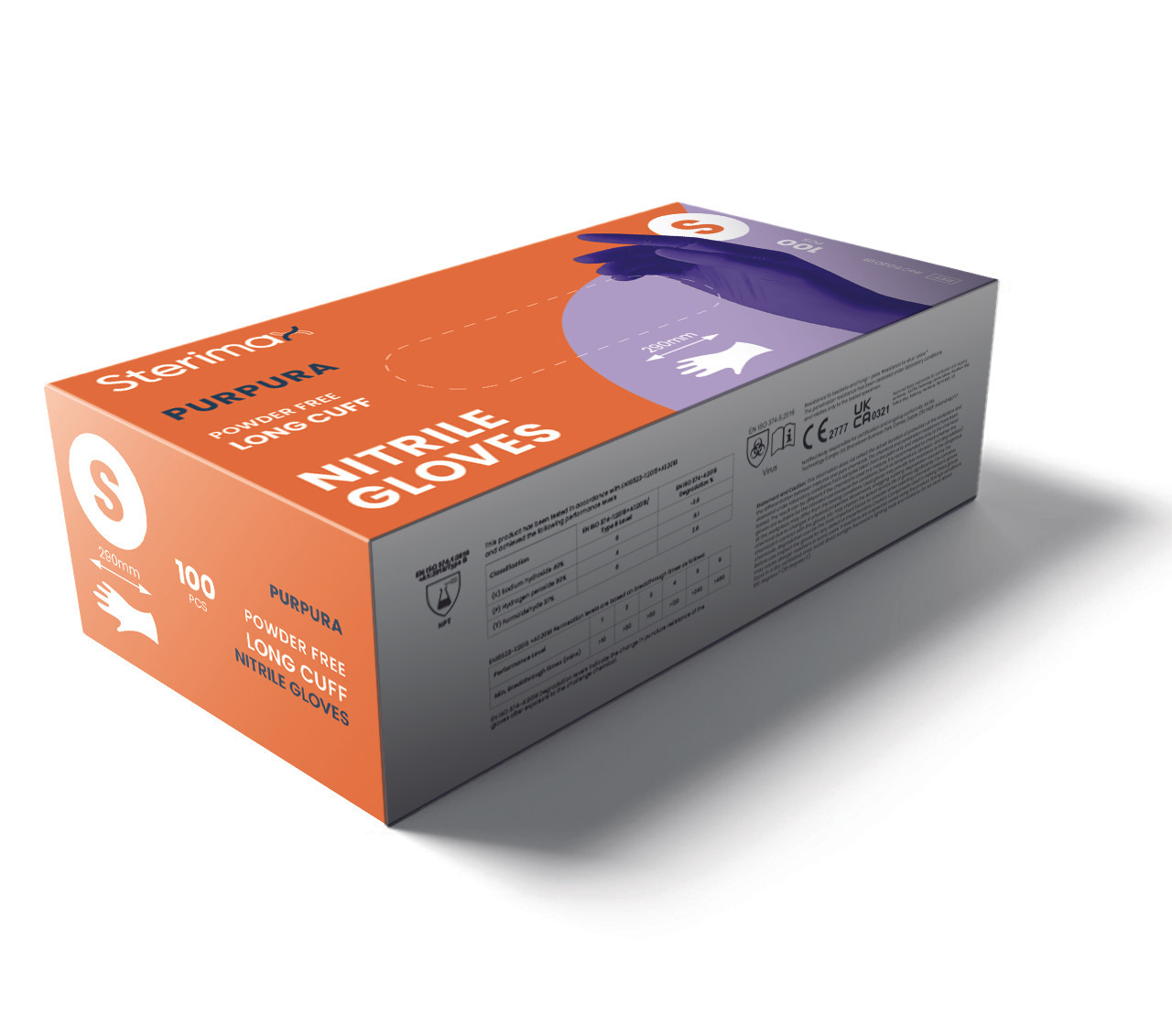 Purpura Long Cuff, powder free, Nitrile Gloves, small size