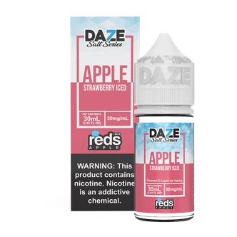 Apple and strawberry flavored vape juice in 30mg for pod systems, made by 7 daze