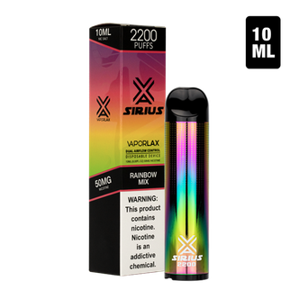 A Rainbow Mix flavor of disposable vape pens, Sirius 2200 made by VaporLax