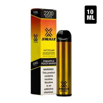 An Pineapple Peach Mango flavor of disposable vape pens, Sirius 2200 made by VaporLax
