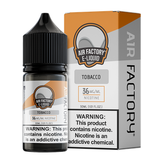 Tobacco is a bold tobacco flavored vape juice from Air Factory, blended with nicotine salts