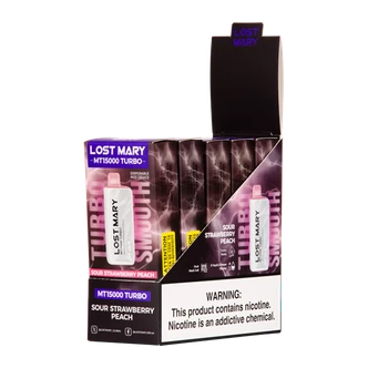 5 Pack of Sour Strawberry Peach LOST MARY MT15000 TURBO
