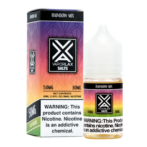 A 30ml vape juice with nicotine in 25mg & 50mg, experience Rainbow Mix by VaporLax Salts