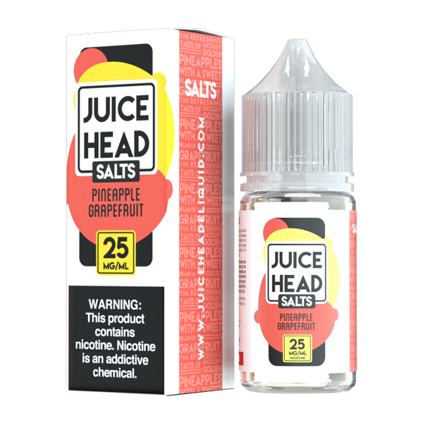 Pineapple grapefruit e-liquid by Juice Head is a fruity flavored vape juice, blended with nicotine salts