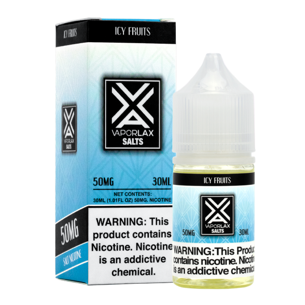 Icy Fruits by VaporLax Salts is a fruity yet mentholated vape juice, blended with nicotine salts