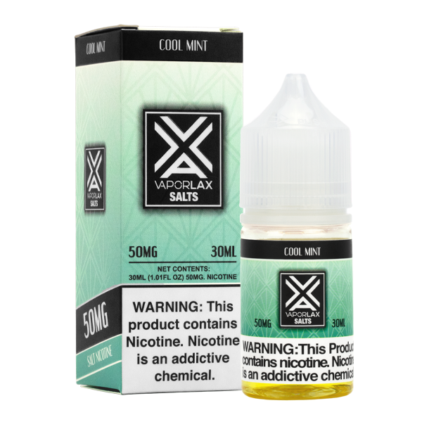A best-selling minty pod juice, Cool Mint by VaporLax Salts is available in 25mg & 50mg
