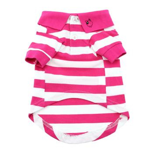 Striped Dog Polo - Pink Yarrow and White