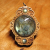 LaserTrees Orbital Reflections Pendant - Labradorite in Cherry Hardwood