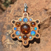 LaserTrees Snowflake Grid Mandala for Light Energy and Astral Travel - Amber and Ethiopian Opal on Cherry Hardwood 