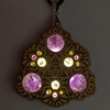 LaserTrees LED Gemstone Talisman Pendant - Tri Flower - Maple with Amethyst and Peridot 