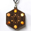 LaserTrees LED Gemstone Talisman Pendant - Metatron's Cube - Walnut with Amber, Sunstone and Garnet 