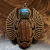 LaserTrees Sacred Scarab Hardwood Pendant in Walnut with Labradorite 