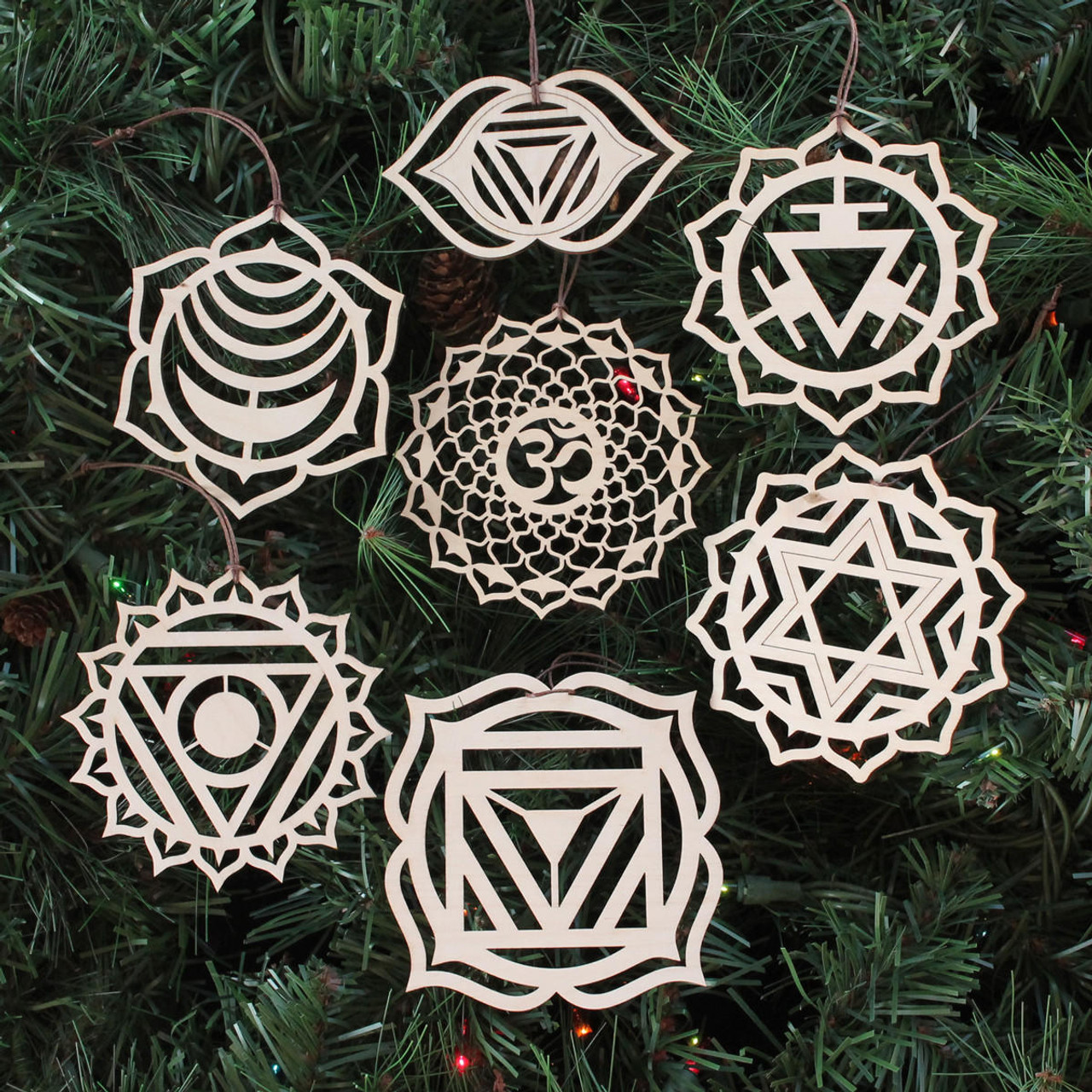 Snowflake Ornaments - Set of Seven - Laser Cut Wood