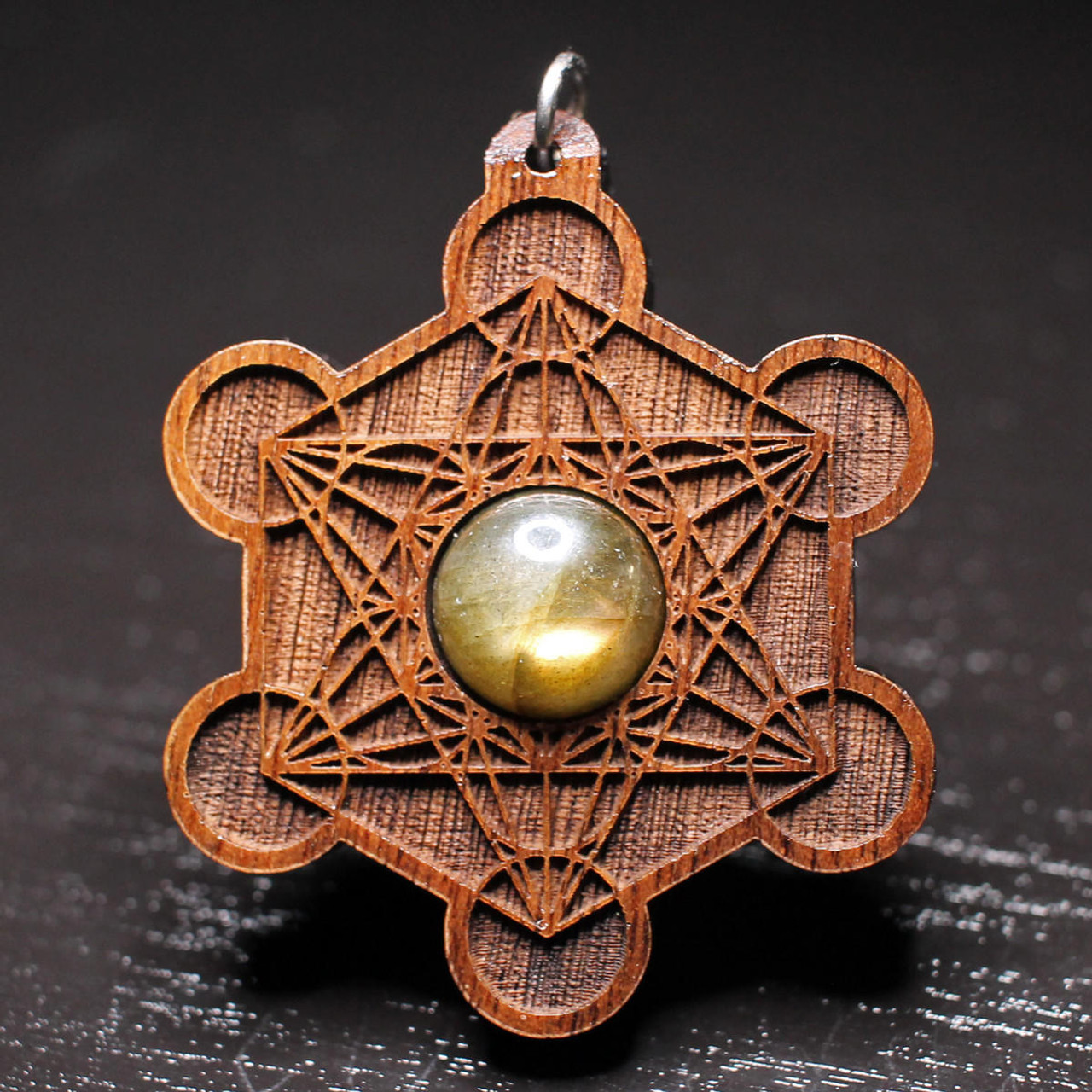 Metatrons Cube Engraved Hardwood Pendant