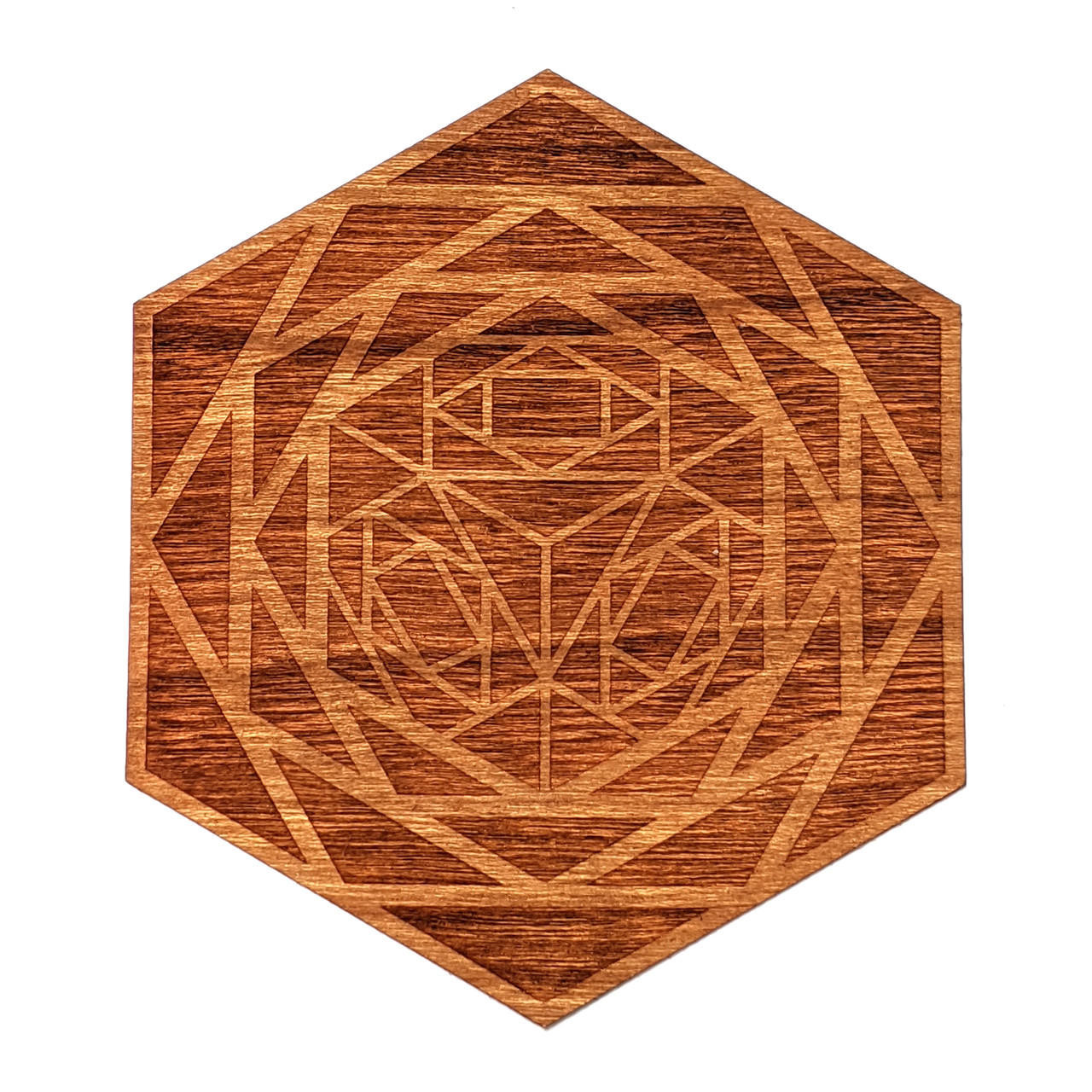 Cube Hexagon Hardwood Veneer Sticker - LaserTrees