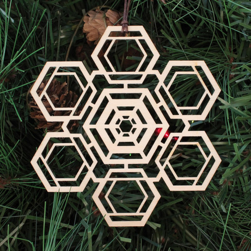 Hexa Fractal Ornament - Sacred Geometry - Laser Cut Wood by LaserTrees | Intricate Home Accents