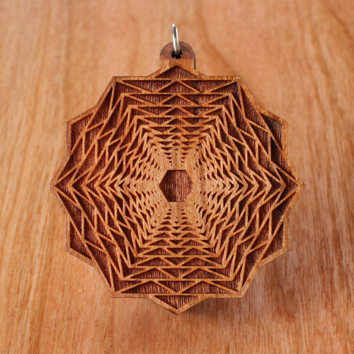 Hexagon Bloom Hardwood Pendant by LaserTrees | Handcrafted Sacred Geometry