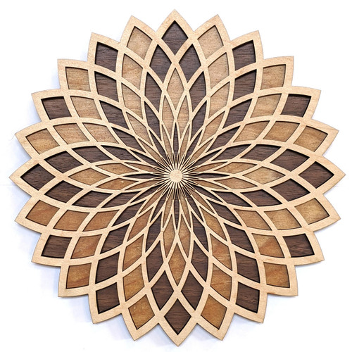 Torus Flower 3 Layer Wall Art - Maple, Birch, Walnut by LaserTrees | Sacred Geometry Wall Decor