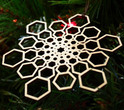 LaserTrees Hexagon Star Fractal Ornament - Sacred Geometry - Laser Cut Wood 