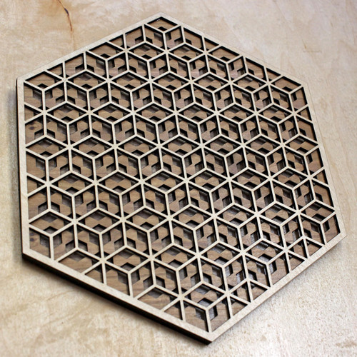 LaserTrees Hexadelia Maple on Birch on Walnut 3 Layer Wall Art