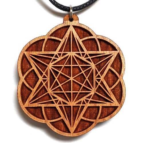 Starseed Star Tetrahedron Hexagon Seed of Life Hardwood Pendant by LaserTrees | Handcrafted Sacred Geometry