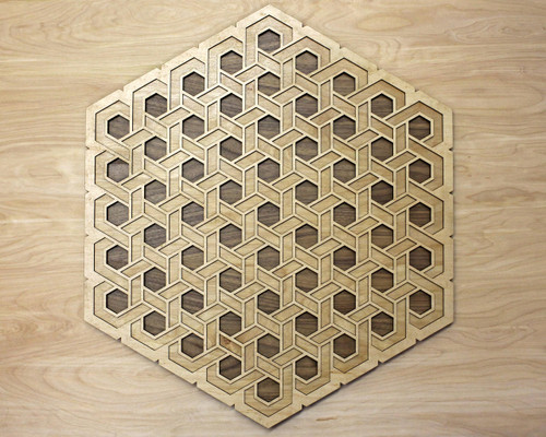 Complex Hexagon Knot Three Layer Wall Art - Maple, Birch, Walnut by LaserTrees | Sacred Geometry Wall Decor