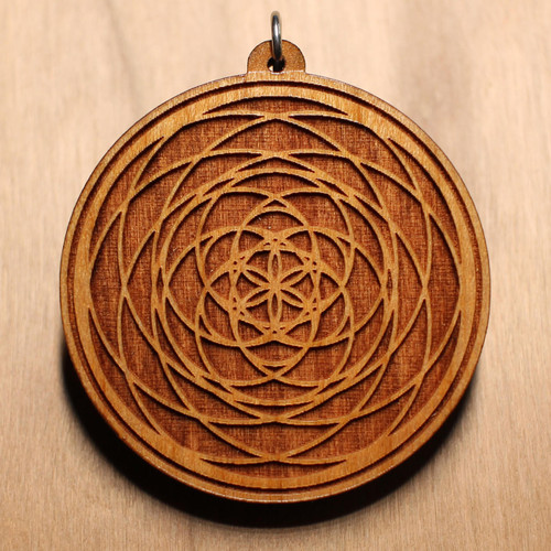 Cymatic Seed Hardwood Pendant by LaserTrees | Handcrafted Sacred Geometry