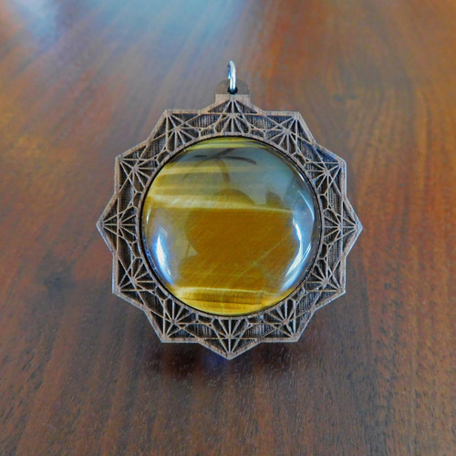 LaserTrees Dimensional Hexagon Hardwood 30mm Gemstone Pendant