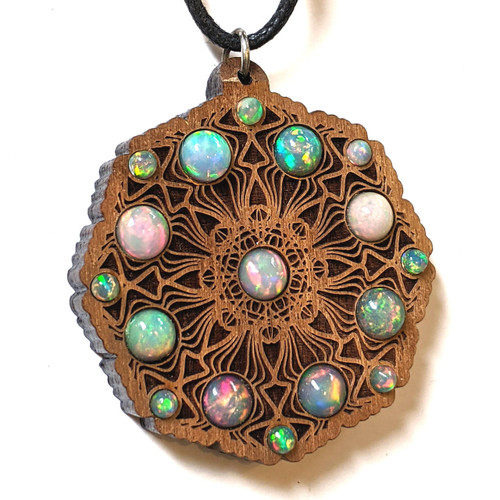 Mushroom Cap Mandala Gemstone Talisman with Ethiopian Opals