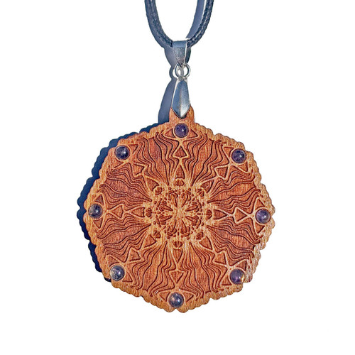 Mushroom Cap Mandala Gemstone Talisman with x8 Amethyst by LaserTrees | Handcrafted Sacred Geometry