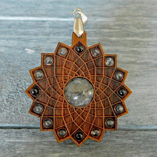 Square Flower Gemstone Talisman with Tourmalinated Quartz by LaserTrees | Handcrafted Sacred Geometry