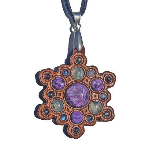 Snowflake Mandala Talisman for Unconditional Love with Charoite and Prehnite by LaserTrees | Handcrafted Sacred Geometry