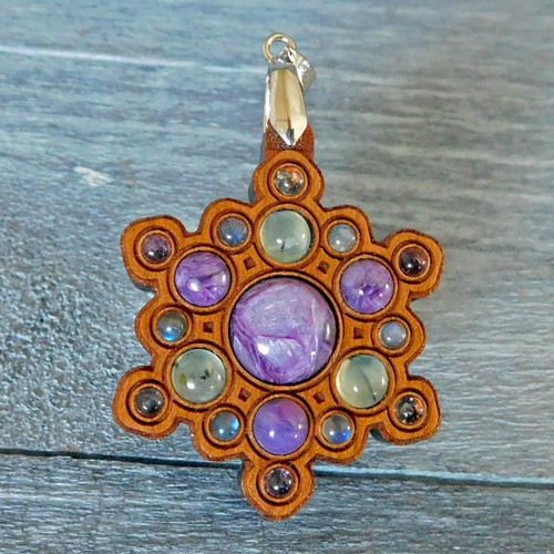 LaserTrees Snowflake Mandala Talisman for Unconditional Love with Charoite and Prehnite